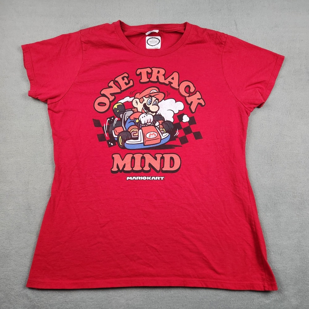 Nintendo Mario Kart One Track Mind Red Graphic T-Shirt Ladies Large Port Company